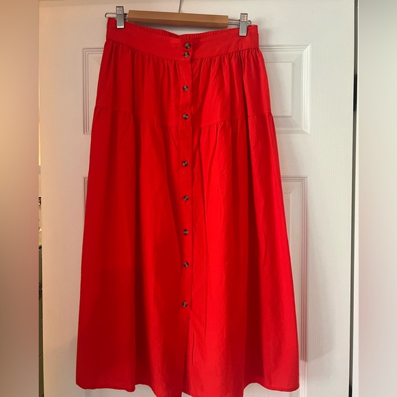 Sim & Sam midi length button down skirt red orange color size medium NWT - Picture 1 of 3